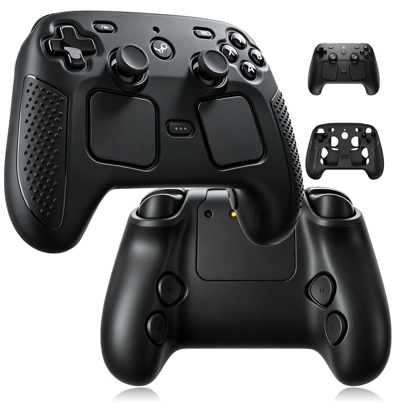 Protective Case for 2026 Steam Controller 2 Accessories, Soft Silicone Cover with Comfort Grip Black Shell Skin, Ergonomic Design Snug Fit Anti-Slip Shockproof Case Cover with Full Protection