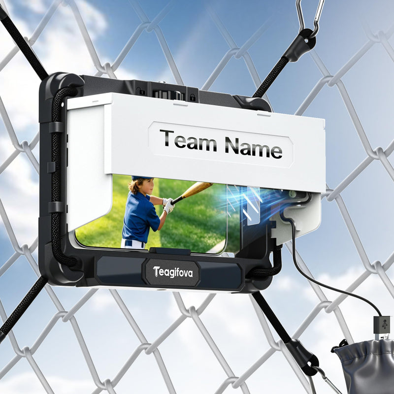 Phone Fence Mount with Sun Shade and Cooling Fan, Gamechanger Mounting Kit for Baseball Softball Tennis - Streaming Kit for iPhone, Clear View No Fence Bars in Frame (White) White