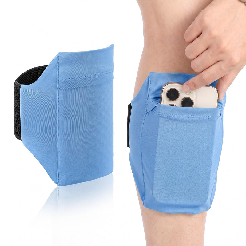 Amabro Leg Phone Holder Non Slip Cellphone Thigh Ankle Wallet Armband Strap | Adjustable Sport Pouch Storage Bag Accessories for Running Hiking Workout Walking Hiking Equestrian, Blue, 30-45cm