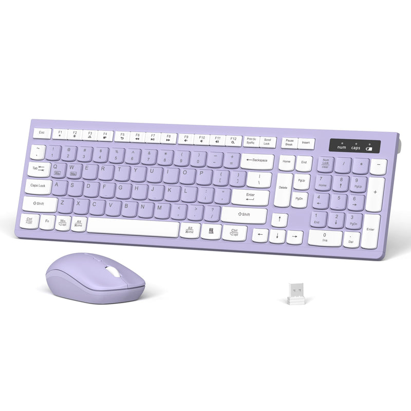 Quiet Wireless Keyboard and Mouse Combo for Office and Home(Purple)