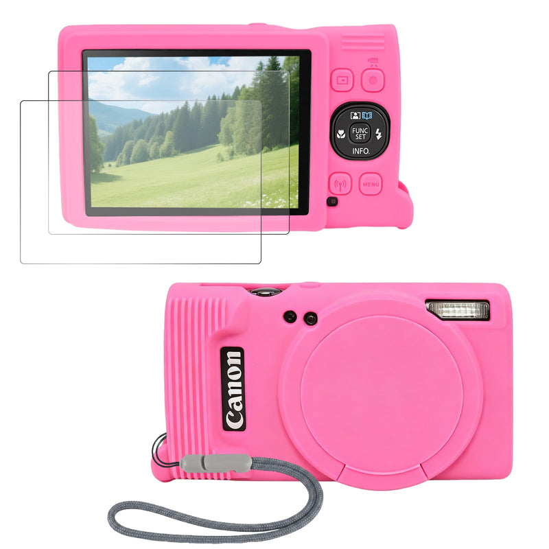 Case for Canon PowerShot IXY 650 / ELPH 360 HS/IXUS 285 HS Camera | Soft Silicone Protective Camera Cover with Removable Lens Cap, Includes 2 Screen Protectors & Wrist Strap (Hot Pink) Hot Pink
