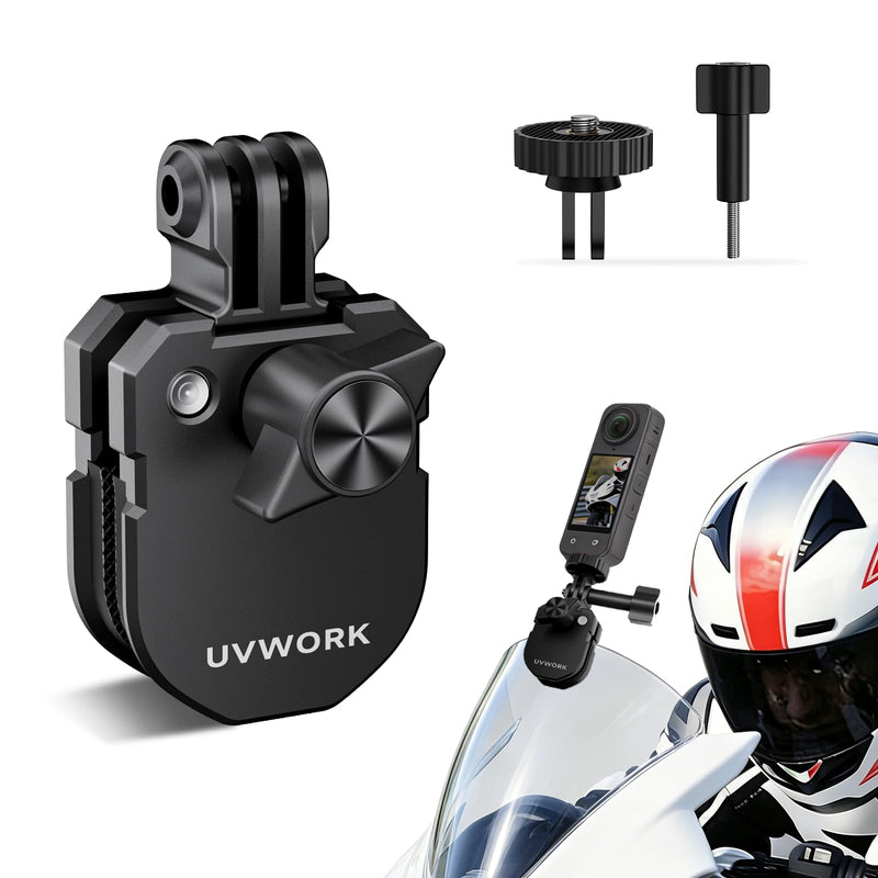 Motorcycle Windshield Camera Mount, Aluminum Alloy Clamp Holder Compatible with Gopro Hero13 12 11 10 9 8DJI Osmo Action 5 4 Insta360 X5 X4 X3,with 1/4" Thread Quick-Release Design 3.5*2*2.5