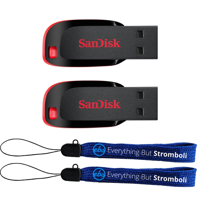 SanDisk 2 Pack Cruzer Blade USB 2.0 16GB Type A Flash Drive Thumb Drive | Compatible with Personal Computers and Laptops (SDCZ50-016G-B35) Bundle with (2) Everything But Stromboli Lanyards