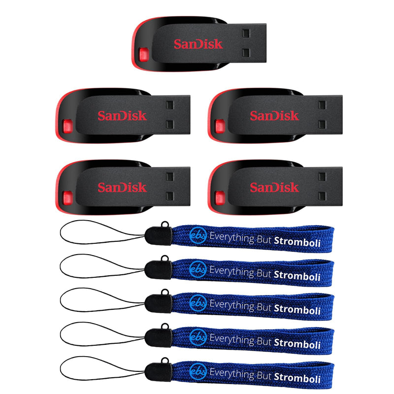 SanDisk 8GB Blade Flash Drive (5 Pack) Compact Pen Drive for Computers | Compatible with Laptops and Personal Computers (SDCZ50-008G-B35) Bundle with (5) Everything But Stromboli Lanyards