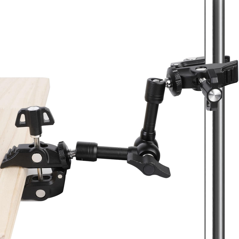PellKing Magic Arm Clamp Kit, 7‘’ Camera Mount Articulating Friction Arm w 2 Pcs Super Clamp, w 1/4"-20 Screw and Thread Hole, for Umbrella,Camera, Light, Monitor, Webcam or Action Camera 2kg