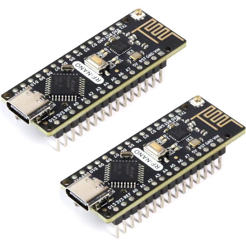RF-Nano Board, USB-C, NRF24L01+ 2.4G Wireless Module, Arduino Compatible, Support Arduino IDE, ATmega328PB-AU Microcontroller for Prototyping DIY On-Board Antenna 2-Pack