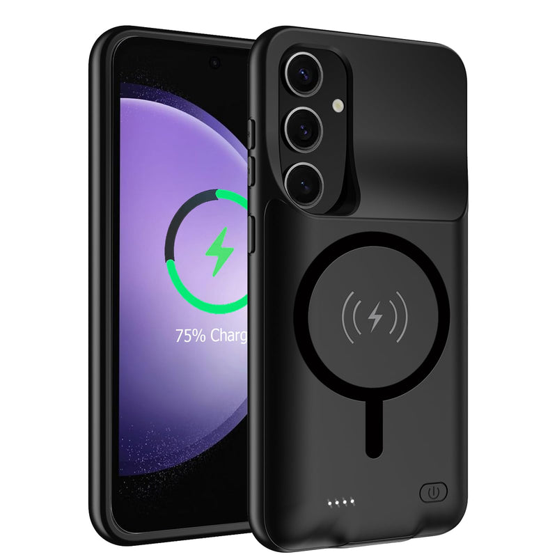 Battery Case for Galaxy S23 FE,Upgraded 12000mAh High Capacity Rechargeable Portable Protective Extended Charger Case Wireless Charging Compatible with S23 FE(6.4 inch) Charging Case & Carplay Black