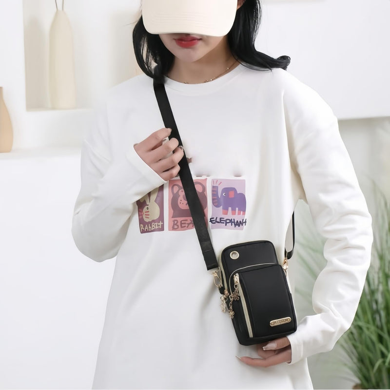 Soft Crossbody Bag Lightweight Zipper Closure Fashionable Vertical Design For Travel And Daily Use Mobile Phone Holder Black