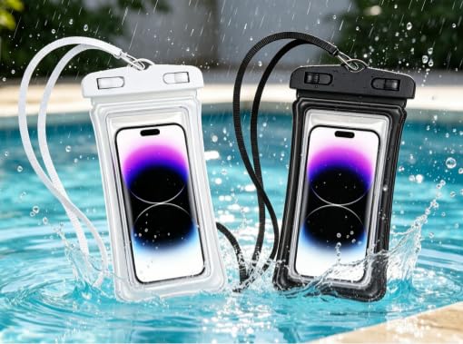 Waterproof Phone Pouch Case-[2 Pack][Easy Lock & Heavy Duty] IPX8 Water Proof Cell Phone Dry Bag for Beach,Swim Protector for iPhone 17 16 15 14 13 12 11 Pro Max Plus, Galaxy S25,7.2",Black and White