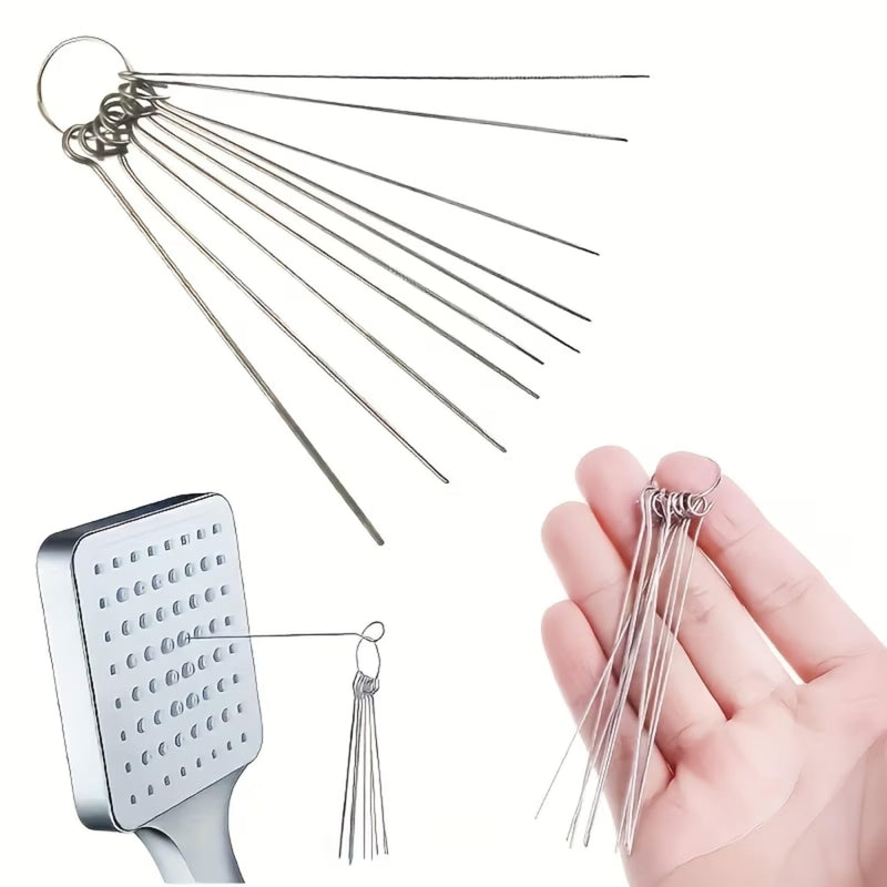 Shower Head Cleaning Pins Set, 10 Different Sizes Stainless Steel Unclogging Needles, Tiny Holes Cleaner Tool Kit for Clogged Shower Nozzles, Sink & Small Orifice Cleaning