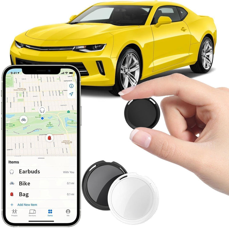 2 Pack GPS Tracker for Vehicles Work with Find My (iOS Only) Real Time Mini | Hidden Car Tracking Devices Worldwide Coverage Car Key Locator Waterproof No Monthly Fee No Subscription No SIM Card Required black+white