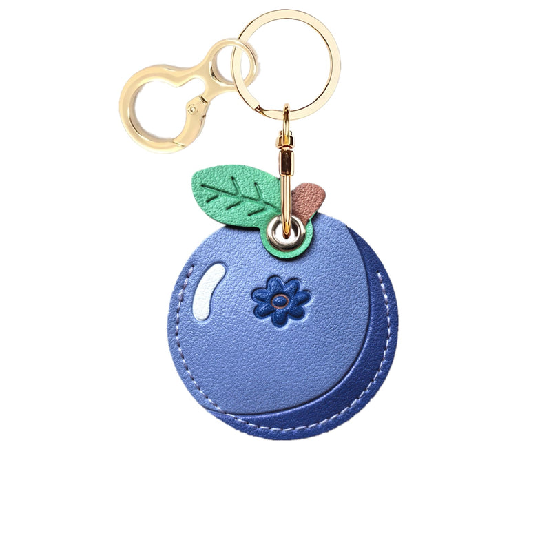 BORKUANA PU Leather Keychain holder Protective Case Compatible with AirTag | Cute Drop-proof Cover with Keyring,Anti-Scratch Finder GPS Tracker Case for Wallet Keys,bag,Backpack,pets,luggage,Fruit Blueberry