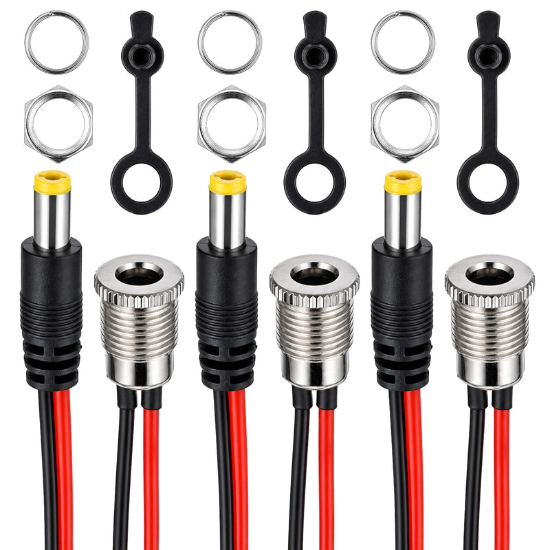 3Pcs DC Power Jack Socket Barrel Connectors 5.5 X 2.1 mm DC Jack | Threaded Female Mount Connector Adapter with Dust Caps for CCTV Camera, DIY Electronics Project, LED Strip