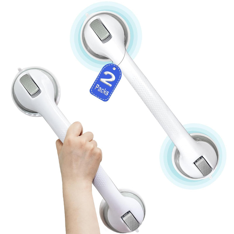 Shower Grab Bars for Seniors, Shower Handles for Elderly Suction Cup,2 Pack 16.12 Inch,Handicap Grab Bars for Bathtubs and Showers Wall, Bathroom Safety for Showers Walls Heavy Duty, No Drilling 2 Pack 16.12 Inch Gray