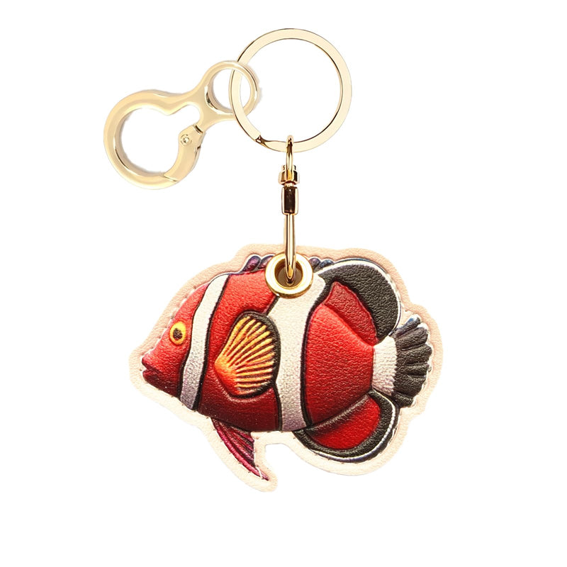 BORKUANA PU Leather Keychain holder Protective Case Compatible with AirTag | Cute Drop-proof Cover with Keyring,Anti-Scratch Finder GPS Tracker Case for Wallet Keys,bag,Backpack,Pets,Luggage,Fish Fish 5