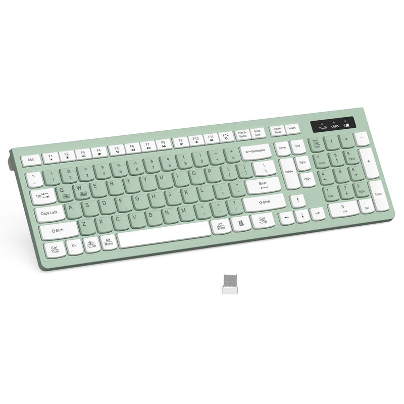 RECCAZR Wireless Keyboard Silent for Office and Home(Avocado Green) | 2.4G Full Size Silent Cordless Keyboard with Tilt Legs for Windows/Mac OS/Desktop/Laptop/PC Avocado Green