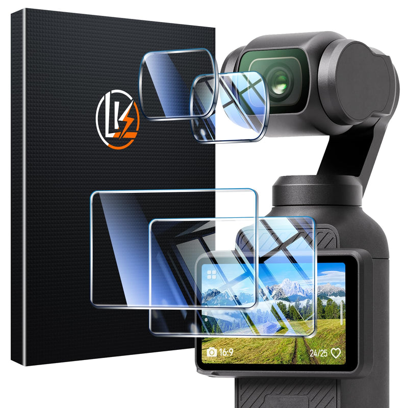 LK 2+2 for DJI Osmo Pocket 4/3/Xtra Muse Screen Protector+Lens Protector | Top 9H Tempered Glass, Anti-Reflective film HD Ultra-thin, Touch Sensitive Clear