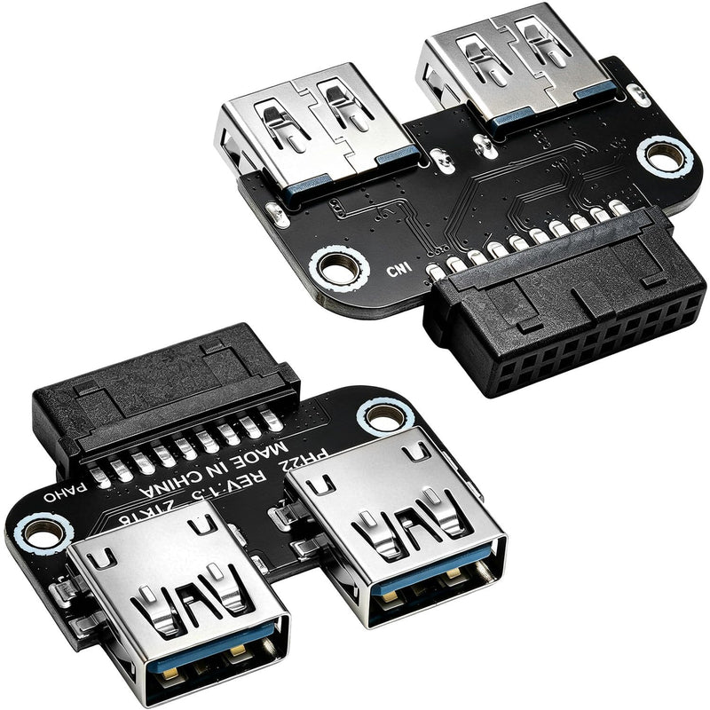 2PCS USB 3.0 19/20 Pin to Dual Female A Port Splitter Adapter Internal Vertical Header Converter for Desktop PC Expansion High Speed Lossless Data Signal Transmission Multilayer Circuit Board