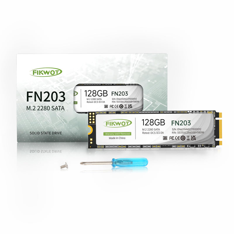 Fikwot FN203 M.2 SATA SSD - SLC Cache 3D NAND TLC SATA III 6Gb/s M.2 2280 NGFF Internal Solid State Drive, Up to 550MB/s, Compatible with Ultrabooks, Tablet Computers and Mini PCs (128GB) 128GB