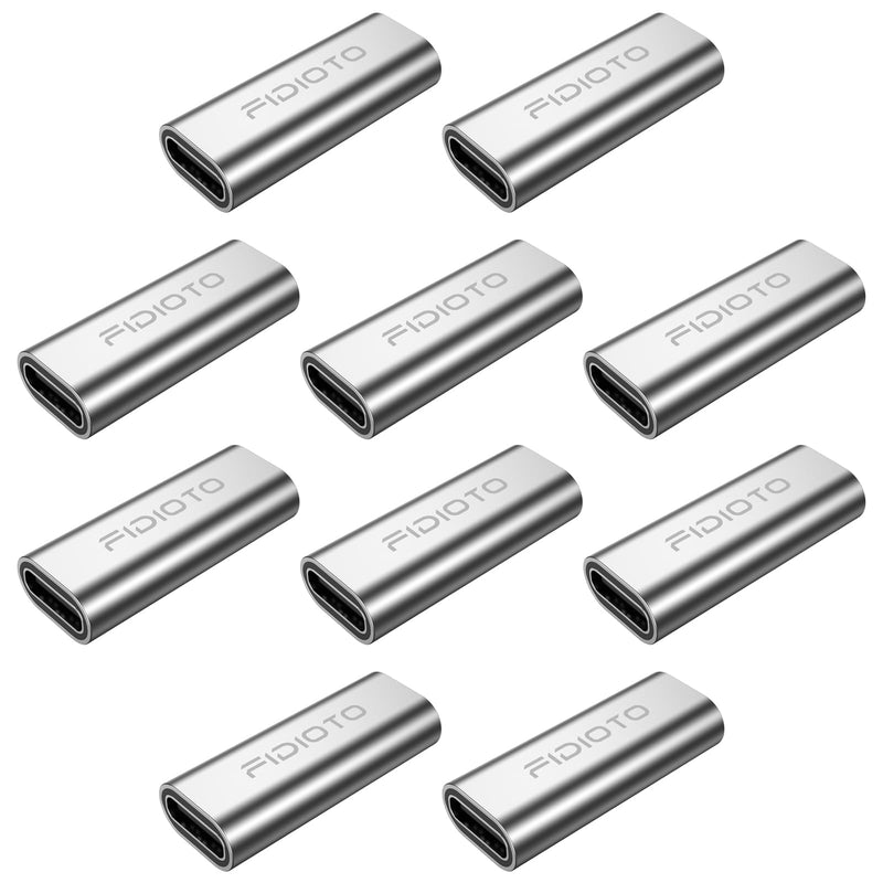 Fidoto 10 Pack USBC Coupler, 100W USB C Female to Female Adapter,10Gbps Type C Extender, PD3.1 Double Female Connector Compatible with 8K@60Hz Video, Data Transfer, Charging (Sliver) White 10 PCS