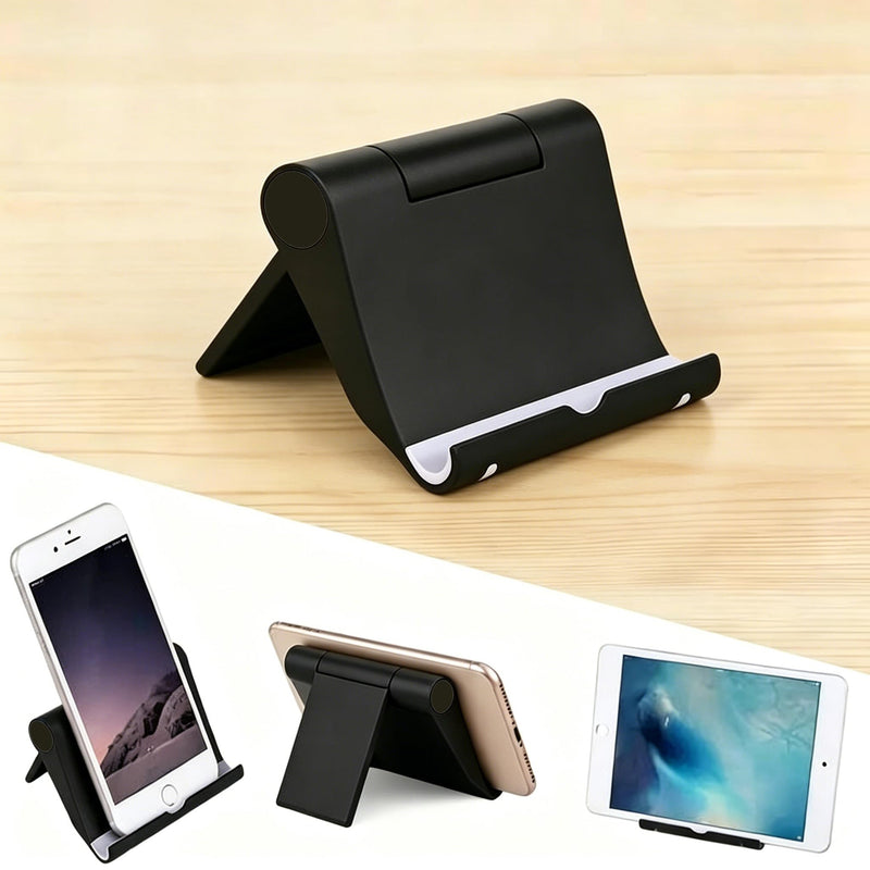 Foldable Cell Phone Stand for Desk, Multi-Angle Adjustable Tablet Holder, Portable Mobile Phone Dock for Home Office Travel, Universal Desktop Stand for Phone Tablet E-Reader, Black