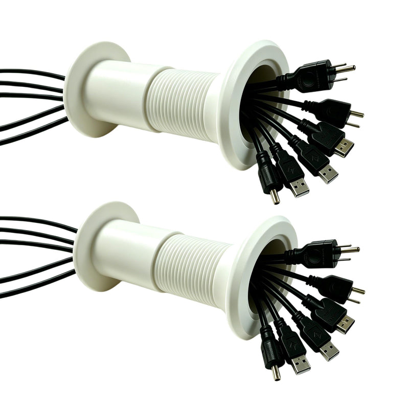 2 pack Cable Pass Through Wall Port 3.54" - 5.91" Wall Thickness (White) - Pass Cables from one Side of a Wall or Barrier to The Other 2