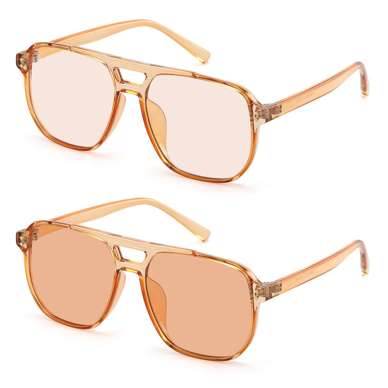 2 Pack Rose Tinted Fluorescent-41 Migraine Glasses for Light Sensitivity,Indoor and Outdoor Fluorescent LED Eyewear 2 Pack (25% + 50% Rose Tinted Lens) - Champagne Frame
