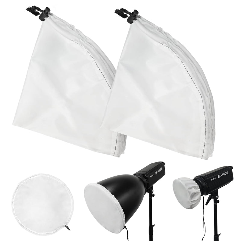Adjustable Diffuser Sock with Secure Cord Lock, Soft White for 7-12" Standard Reflectors, Deep Focus & Sparkler Reflectors [2-Pack]