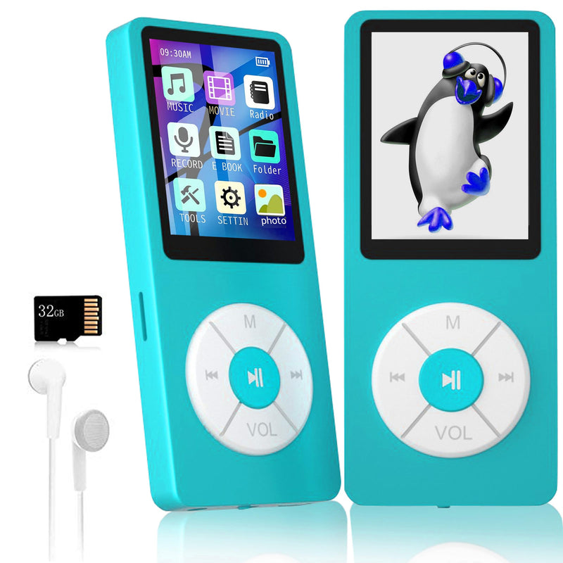 MP3 Player with 32GB TF Card,Built-in HD Speaker,Portable HiFi Music Player with Video/Voice Recorder/FM Radio/Photo Viewer/E-Book Player for Kids (Sky Blue) Sky Blue
