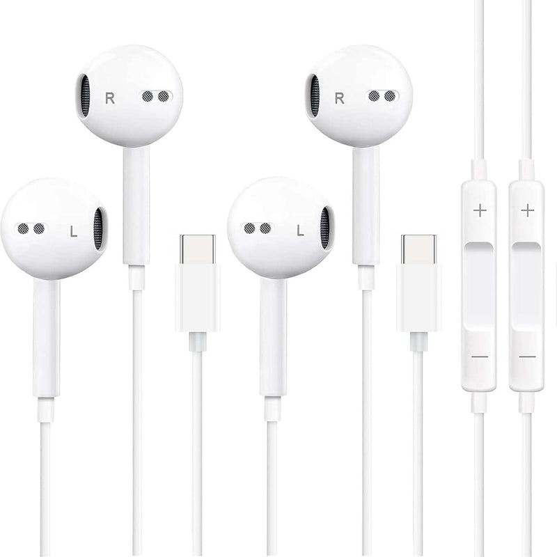 USB C Earbuds for iPhone 17 16 15, 2 Pack Wired with Mic and Remote | USB-C wired earbuds 2-pack with mic and remote for iPhone 17/16/15 and Galaxy, noise isolating for clear calls and sound.
