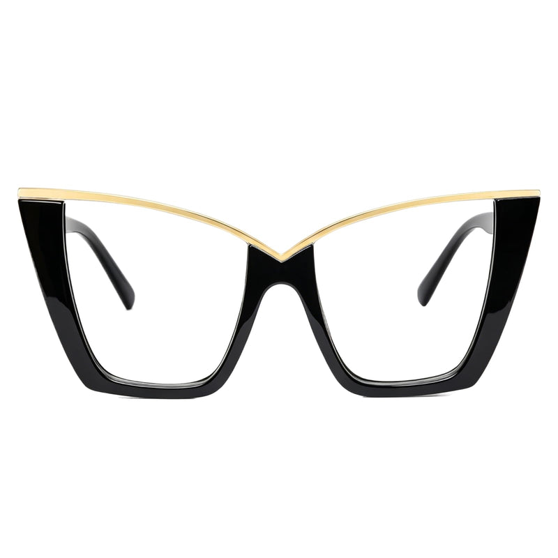 Fashion Cat Eye Blue Light Blocking Glasses for Women Men Oversized Eyewear Frame Black
