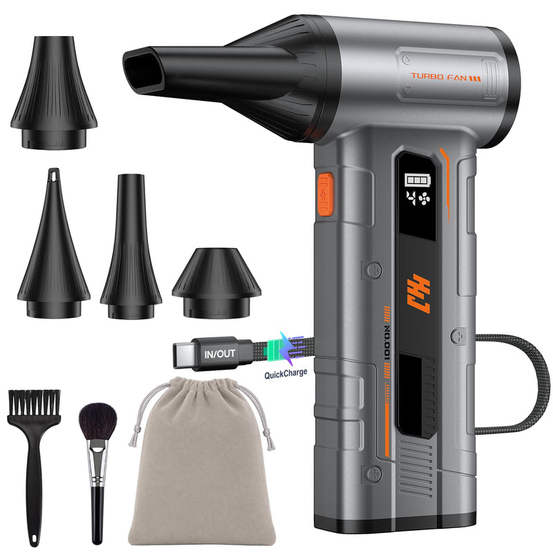 HHJ BC07 Electric Air Duster, 150,000 RPM, 20W PD Fast Charging, 30W Power Output, 4 Speeds & 5 Nozzles, LED＆SOS Light, Compressed Air Duster Alternative for PC, Keyboard, Car, Home & Outdoor