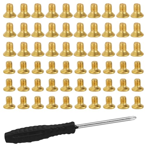 60pcs M3x5mm & M2.5x4mm Flat Head Countersunk Screws Replacement Kit, Gold-Plate Hardware Repair Belt Buckle Screws with Screwdriver for Women Handbag Colorful Wallet Quilted Crossbody Bag
