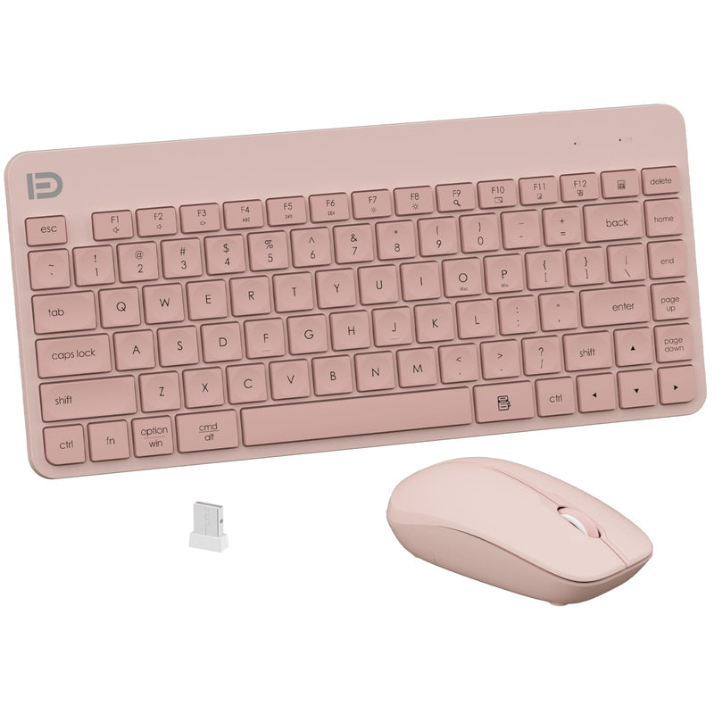 Wireless Keyboard and Mouse Combo, Pink, Quiet Compact Set | Small Portable Travel Set for Laptop PC Mac Tablet Computer, 2.4G Silent Click, Slim Teclado, Plug and Play USB Receiver Dusty Rose