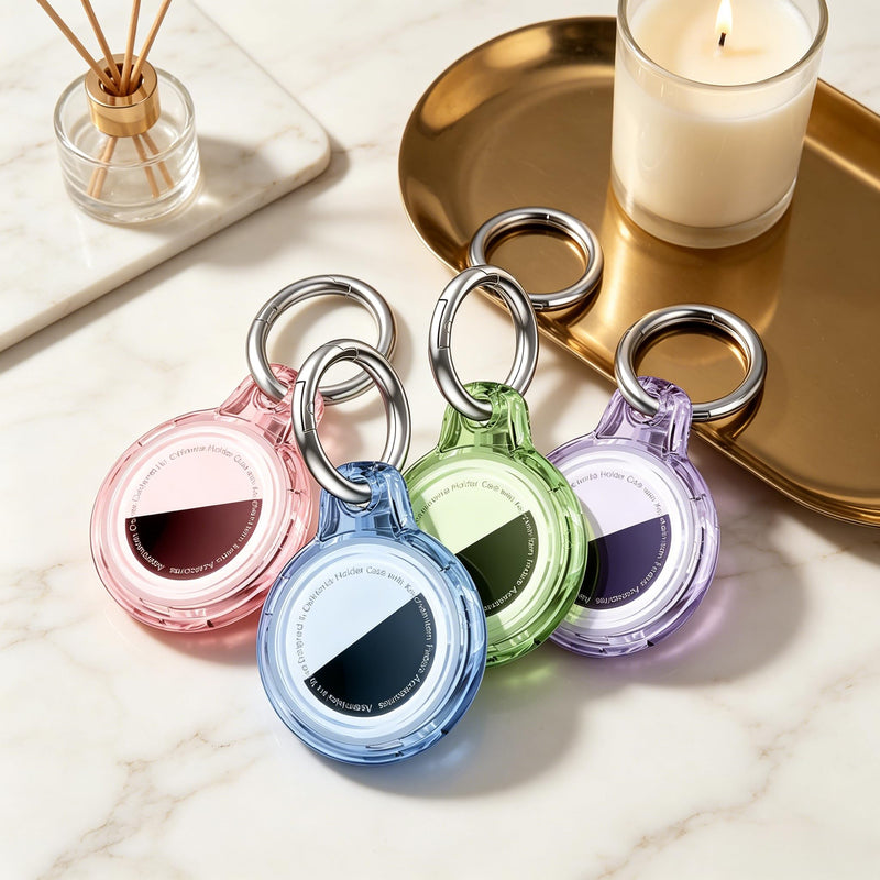 4-Pack Colorful Protective Shell, Transparent Case with Keychain Ring, Soft Clear TPU Protective Cover for Tracker, Shockproof Anti-Lost Holder for Keys, Bags, Luggage