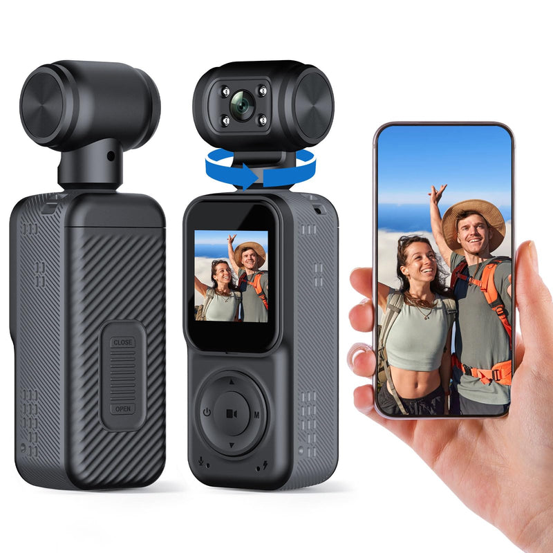 2K Handheld Vlogging Camera, Portable Pocket POV Camcorder Body Cam | 2k HD Recording, 180° Rotatable Lens, Eis Stabilization, Wifi Connection, Four Fill Light, 8 Hour Battery Life for Vlogging