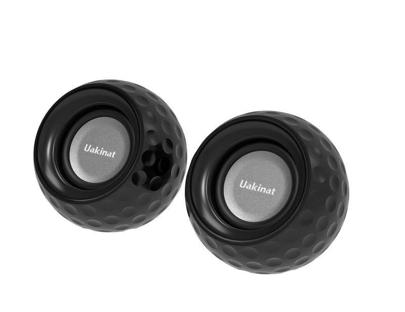 Uakinat 2.0 Computer Speaker, Black, USB Powered, 3.5mm Audio Input, Volume Control, Golf Style, Pair Pack, PC or Laptop