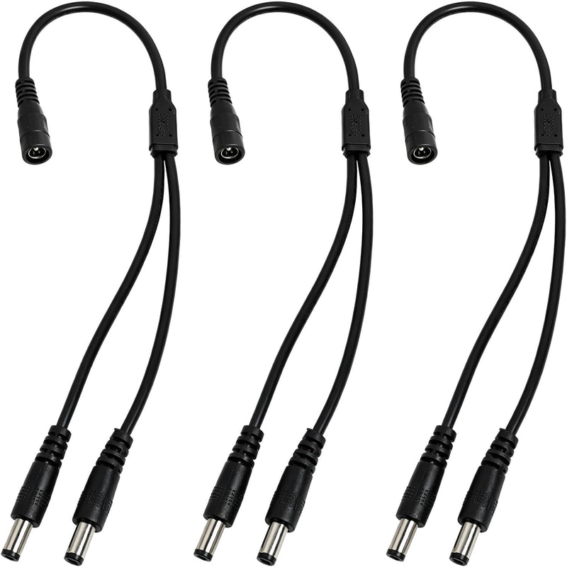 3PCS DC Power Splitter Cable 1 Female to 2 Male 5.5mmx2.1mm DC Barrel Plug Y Splitter Adapter Cord for 12V CCTV Security Camera 30CM 20AWG Thick Wire Black