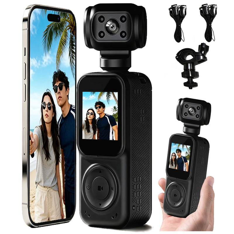 Pocket Camera 4K Output, WiFi Body Cameras with Audio and Video Recording, Dual Light&7 Hour Battery (Deep Black) Deep Black
