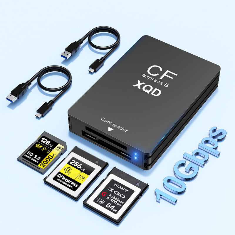 3 in 1 CFexpress Type B & XQD & SD Card Reader 10Gbps USB3.1 Gen2, Aluminum Typ B CFexpress Adapter Camera External Memory Card Reader Support Windows/Mac OS/Linux/Android with USB-A/USB-C Cable,Black Black