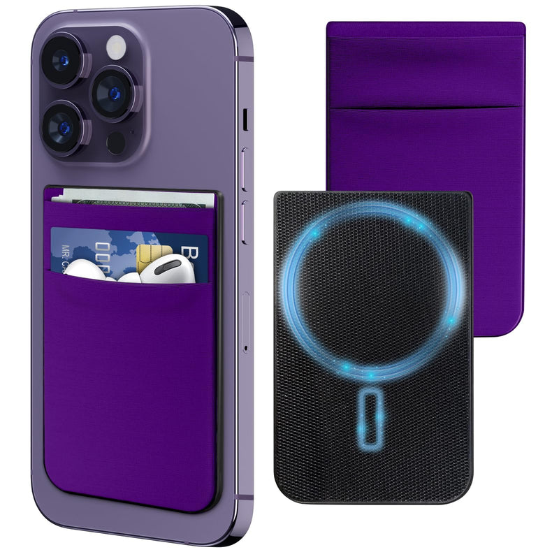 Magnetic Wallet for iPhone 17/16/15/14/13/12 Series, 5 Card Stick on Back of Phone Credit Cards, Leather Card Holder, Dark Purple