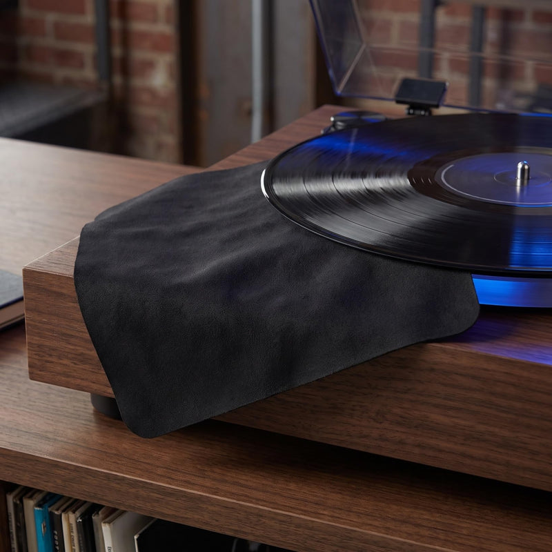 5pcs Vinyl Record Cleaning Cloth and CD Clean Cloth for Turntable Maintenance, Black Small Size Fiber Towels for Vinyl Album and CD Surface Care, Anti-Static Cleaning Accessories