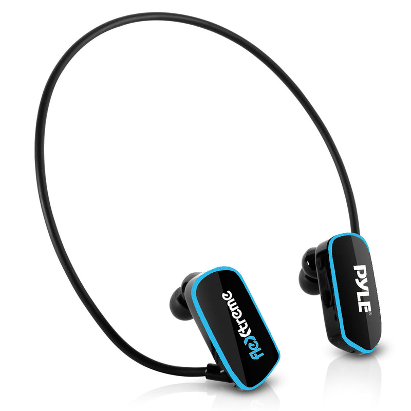 Pyle Flextreme Waterproof Sports Wearable MP3 Headset Music Player 8GB Underwater Swimming Jogging Walking Gym Earphones Earbuds Rechargeable Comfortable Flexible Headphones USB Connection (PSWP14BK)