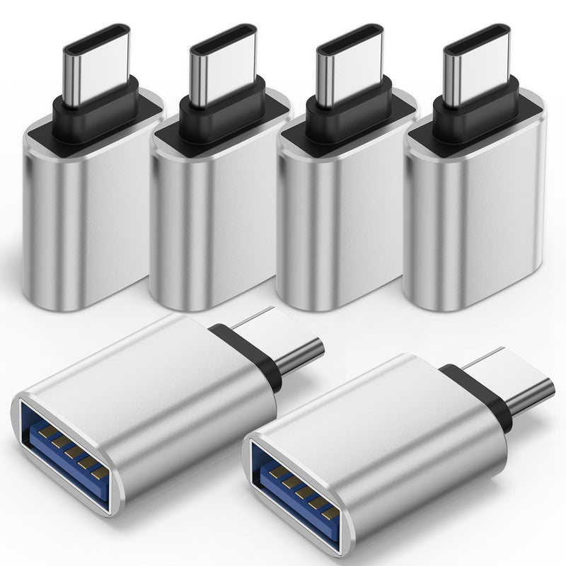 6 Pack USB C to USB Adapter, USB Type C Male to USB A 3.0 Female OTG Adapter for iPhone 17 16 15 Pro Max, MacBook Pro, Flash Thumb Drive, iPad, Samsung Galaxy, XPS and More Type C Device (Silver) Silver
