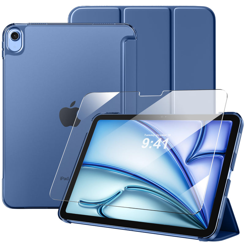 for iPad Air 11 Inch Case (M4/M3/M2) with Screen Protector | Slim Trifold Stand Protective Cover with Translucent Back for iPad Air 11 Case (2026/2025/2024), Auto Sleep/Wake, NavyBlue