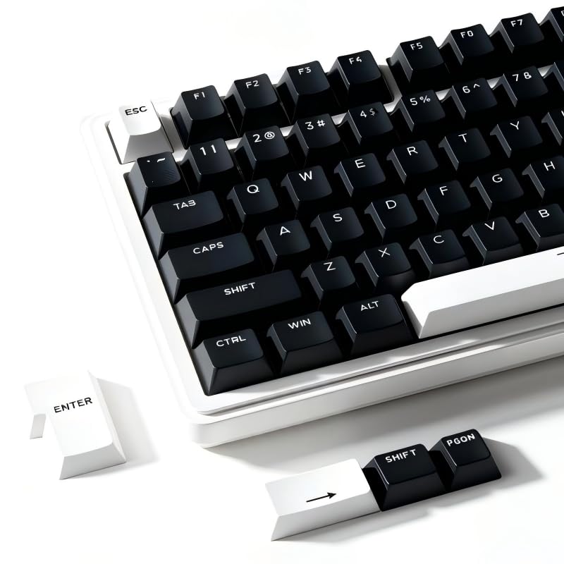 XVX PBT Double Shot Keycaps Set 138 Keys Cherry Profile Custom Key caps | 60 65 75 100 Percent for 61/64/68/84/87/100/104/108 Retro Gaming Black and White Mechanical Keyboard, Black