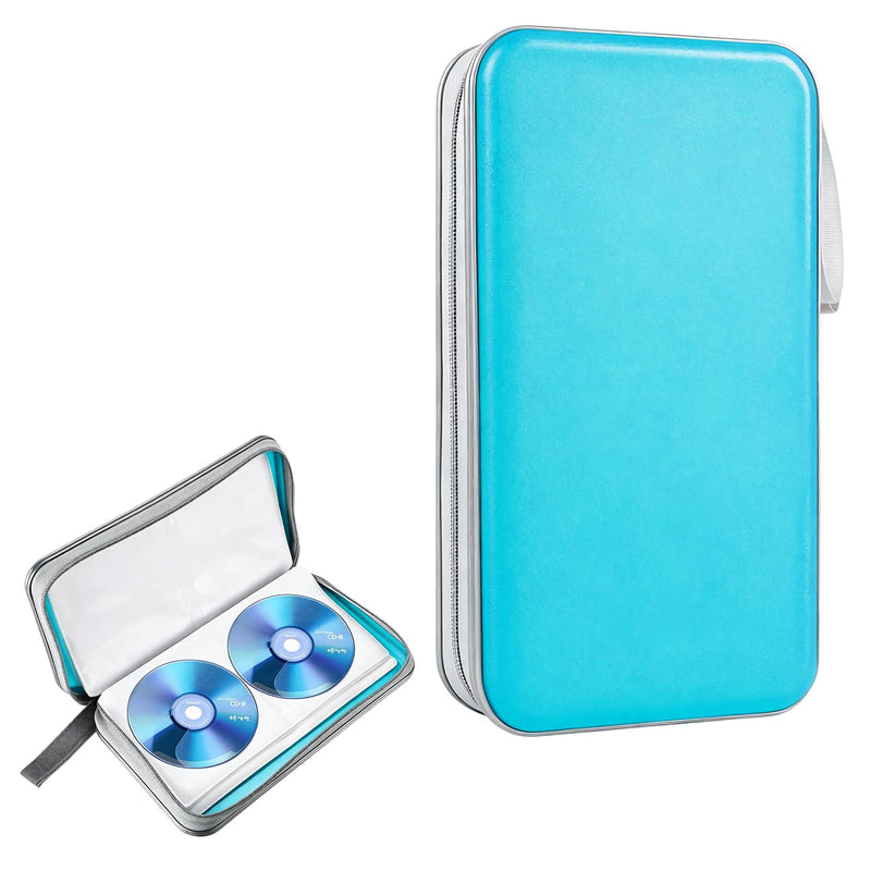 DVD Case for Car, 96 Capacity Portable Hard Plastic CD Storage Holder Zipper DVD Organizer, Universal CD Disc Storage Case Wallet Organizer for Vehicle Home Office (Sky Blue) Sky Blue
