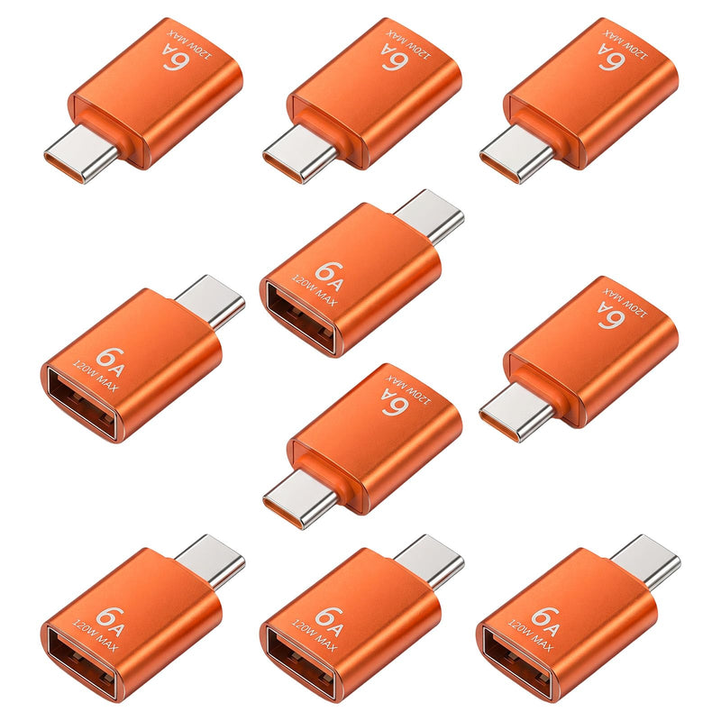 Xthrotsenk 10Pack USB C Female to USB Male Adapter, 10Gbps/120W USB-C to USBs Adapter USB-C Converter for Smartphone, PC, Keyboard, Orange
