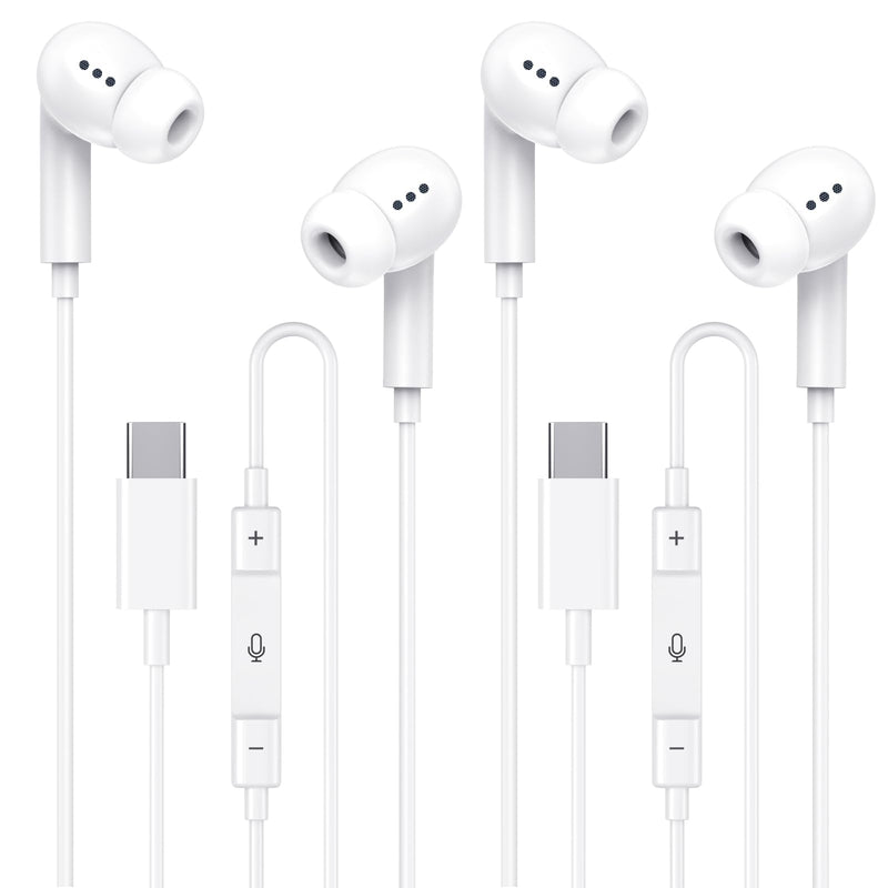 [Apple MFi Certified] USB C Headphones for iPhone 17 16 15,Wired Earbuds with Mic & Volume Control,Noise Cancelling Type C Earphones in-Ear for iPad Pro/Air,Galaxy S25 26 Ultra,Pixel 9,MacBook 2Pcs Creamy white