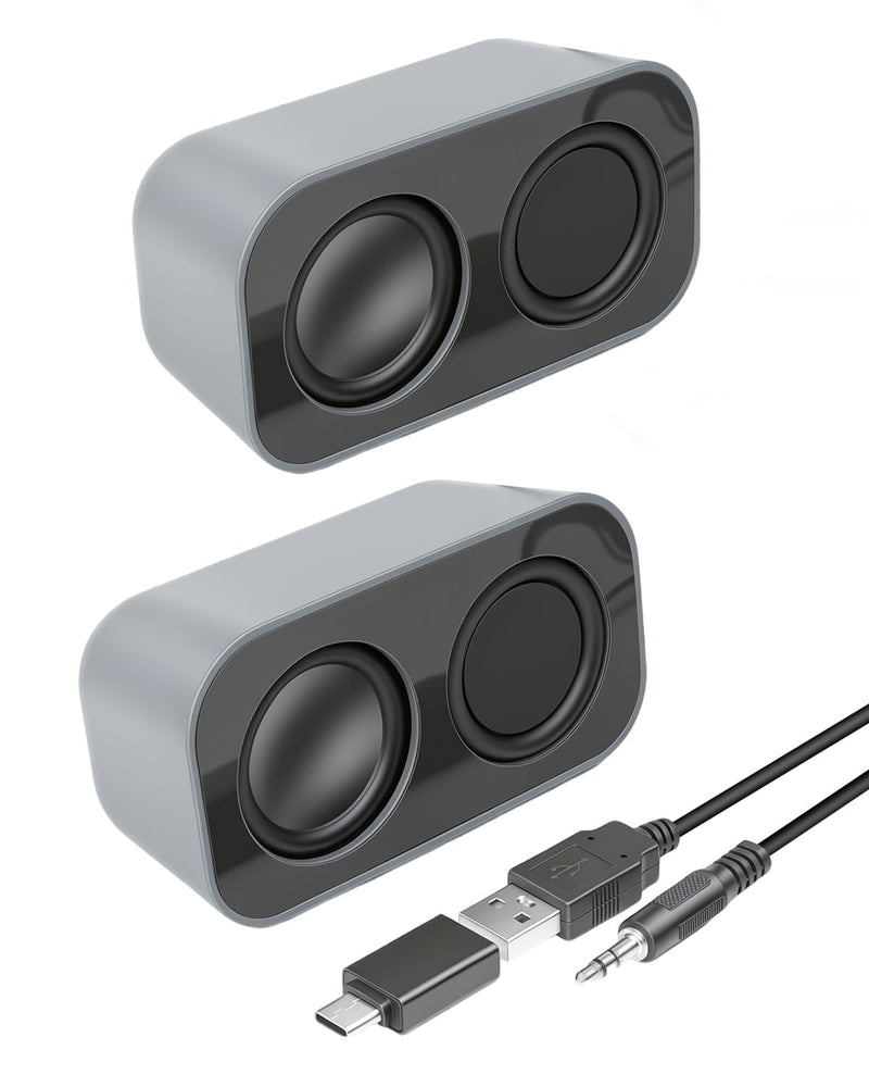 GELRHONR Computer Speakers for Desktop PC, 2×3W Small Stereo Speakers,USB Powered with 3.5mm Aux and Volume Control,Plug and Play for Laptop,Tablet 1.2M,Grey